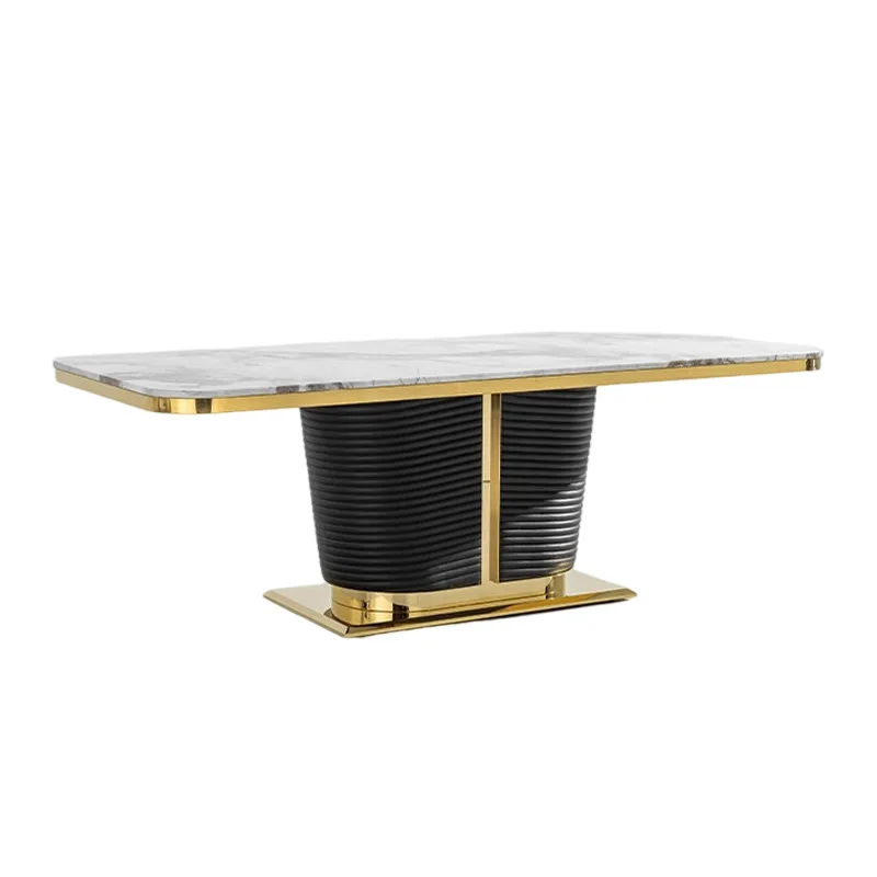 

Italian light luxury marble dining table household rectangular high-end villa rectangular dining table