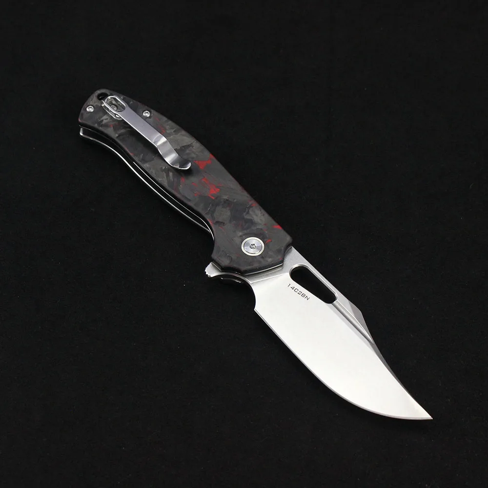 

Складной карманный нож с лезвием из стали 14C28N, рукоятью из углеродного волокна, шарикоподшипником, для активного отдыха, походов, кемпинга, резки, инструмент, подарок