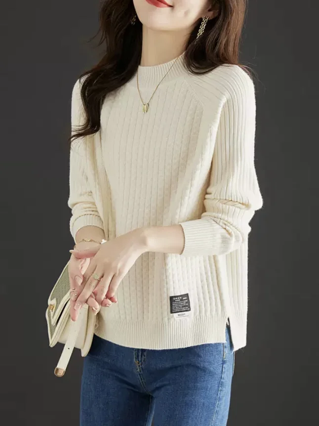 

Slimming Long Sve Knitted Sweater Women's Inner Wear Casual Sle Wool Blend Base irt Top Faionable Autumn Winter
