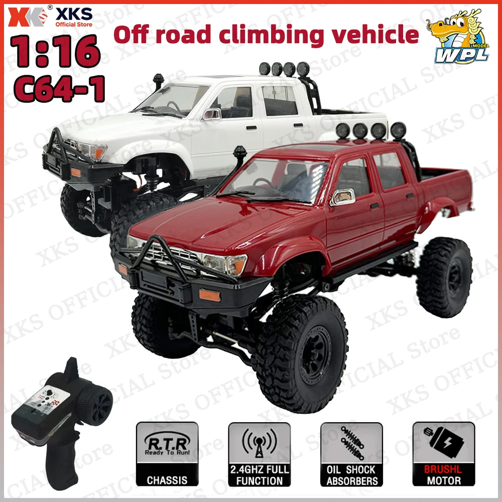 

XKS WPL C64-1 1/16 Scal Truck 4WD Electric RC Car 2.4G Remote Control Controllable LED Lights Off-Road Vehicle Toy Gift for Boys