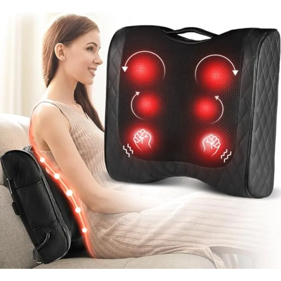 

Массажер для спины с подогревом, перкуссионным и шиацу массажем 2-в-1 для облегчения боли в пояснице, 3D-массажер для глубокого разминания тканей