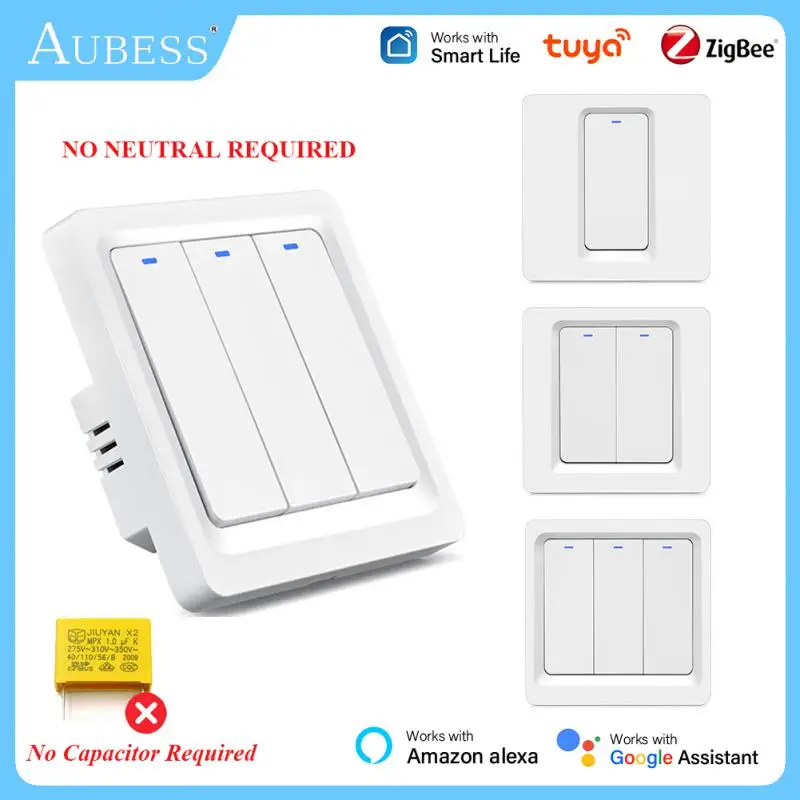 

Умный сенсорный выключатель Tuya ZigBee, ЕС переключатель с 1/2/3 каналами, без нейтрального провода и конденсатора, Голосовое управление через Alexa Google Home