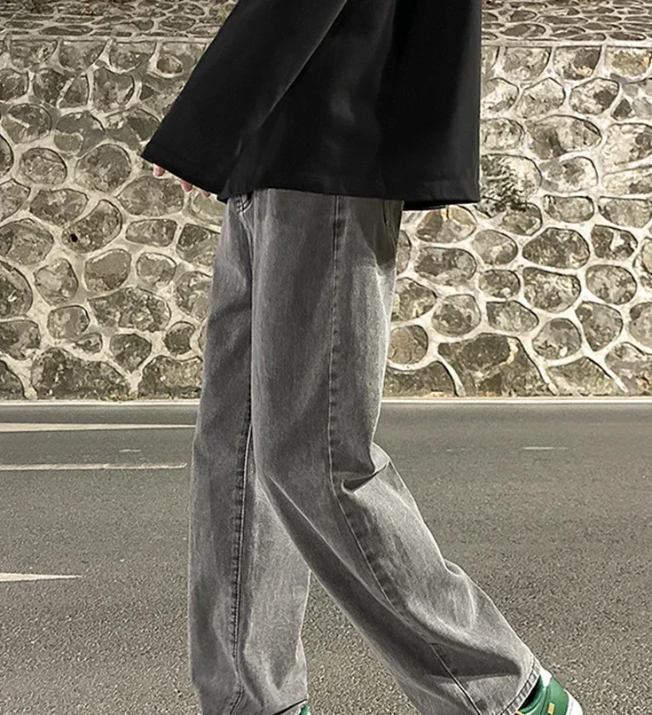 

Vintage Mens Jeans Lazy Style Casual Wide-leg Jeans Spring Solid Men's Pants Straight Stretch Trousers Washed Denim Men Clothing