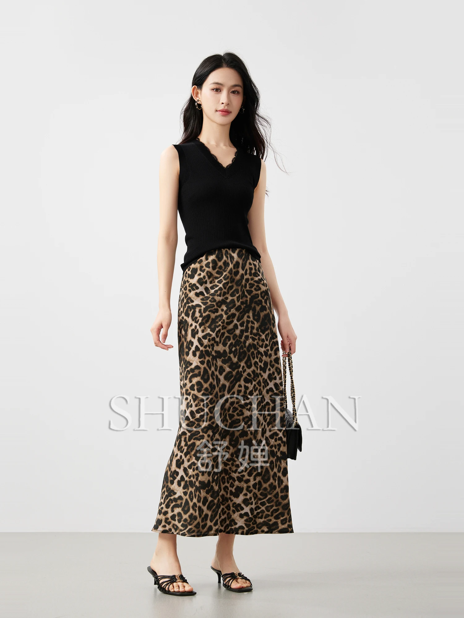

Good Quality, Fashionable Luxury, Georgette Silk, Modern Leopard Print, Elegant Long Skirt 25 Summer