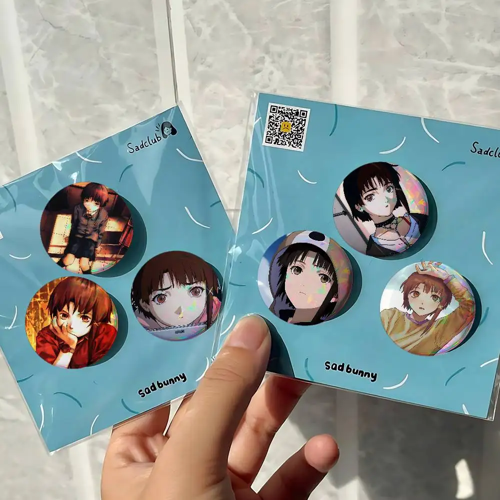Anime S-Serial Experiments Lain For Badge Personalized Custom Laser Reflective Badge Hologram Metal Enamel Brooch Souvenir Gift