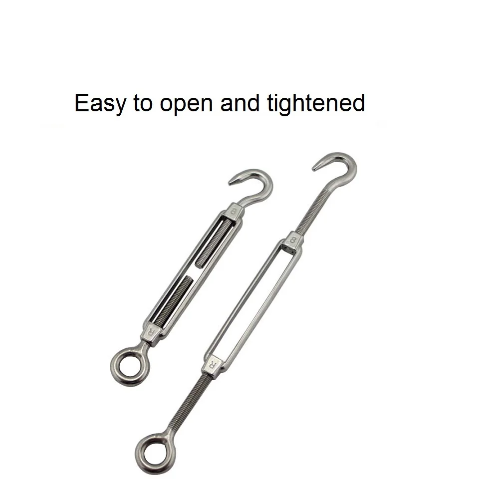 5PCS Hook And Eye Turnbuckle  304 Stainless Steel Wire Rope Tension Polished Rigging Hardware For Sun Shade Sail