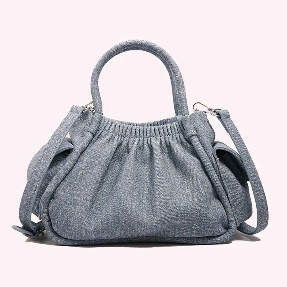 

Women PU Pleated Shoulder Bag Solid Color Stylish Shoulder Purse Adjustable Strap Simple Tote Handbag Crescent Clutch Bag