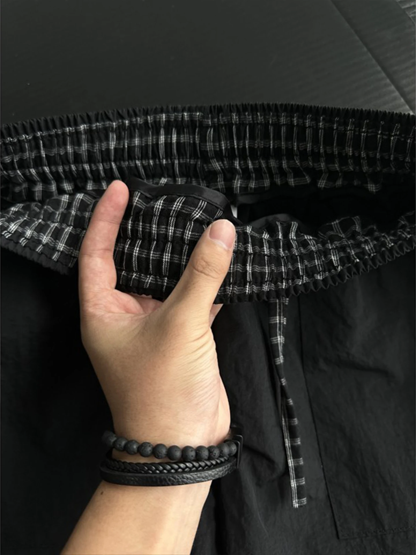 Quick Dry Plaid Shorts Men's Summer Thin Outdoor Splicing Five-Quarter American Retro Sports Mid-Length Trendy Brand Shorts