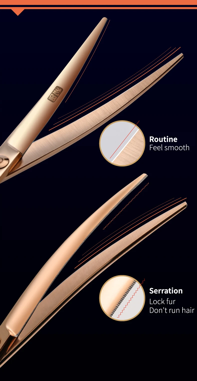 Fenice Professionelle 6,25/6,75 Zoll Gebogene Tierpflege-Schere mit Gezahnter Klinge und Säge für Hunde und Katzen JP440C – Detail 9