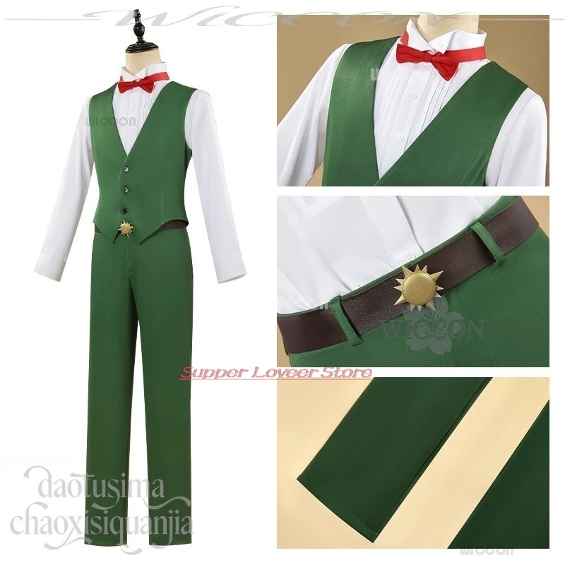 Anime Adults Lion's Sin Of Pride Cosplay Escanor sexy costumes Green Vest Pants Bow Full Accessories view 4