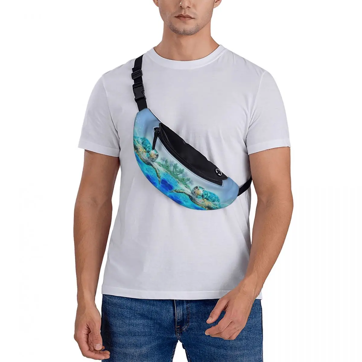 Sac banane tortue de mer pour hommes et femmes, sac de taille à bandoulière, Cool Ocean Animal, interconnexion, téléphone en cours d'exécution, poudres d'argent