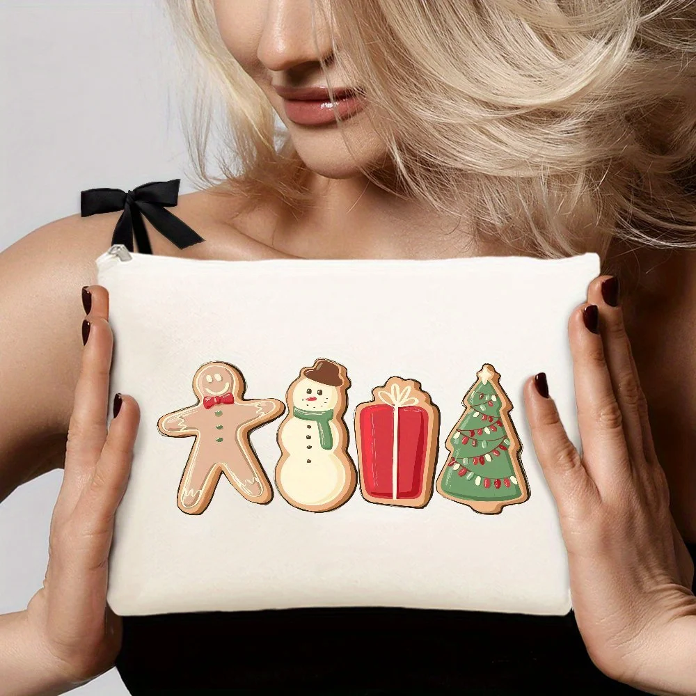 Una bolsa de maquillaje navideña de pan de jengibre: linda bolsa multifuncional con cremallera para mujer, bolsa para guardar joyas
