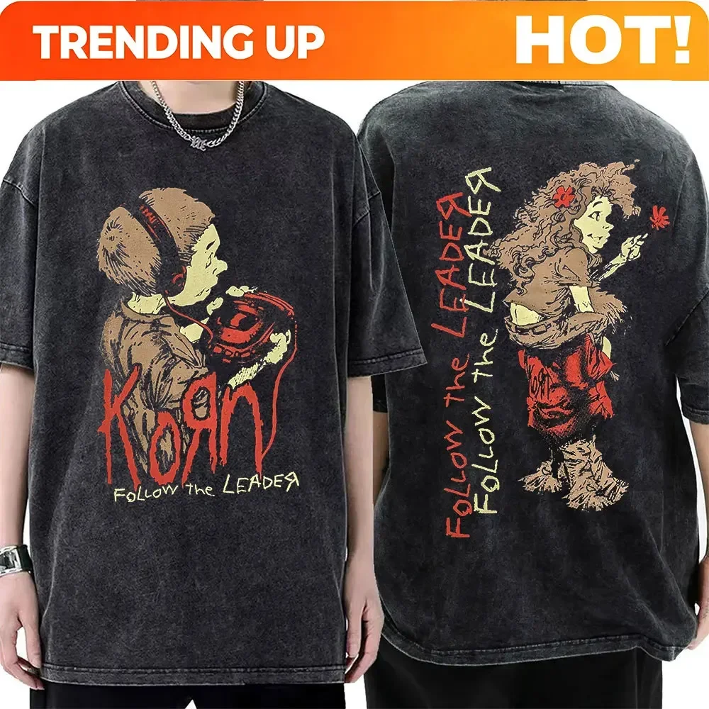 Customization Shirt Washed Vintage Rock Band Korn Sick & Twisted Tour 2000 Tshirts Male Alternative Nu Metal Music T-shirt Men's