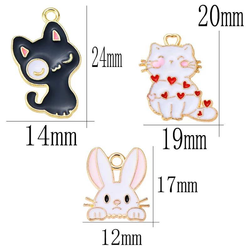 20 pcs/lot Fashion Enamel Heart Cat Pendant Making Accessories Charms for Women, Earrings/Necklace Handmade DIY Jewelry