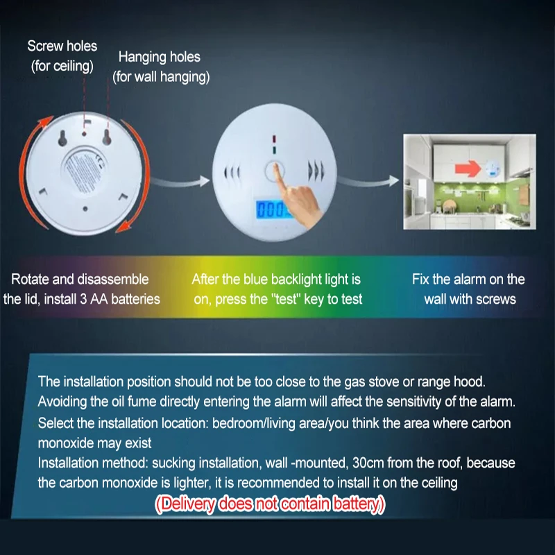 Detector de Gas de monóxido de carbono Co portátil, alarma con pantalla LCD, alimentado por batería 2024, estufa de carbón doméstica, Detector de