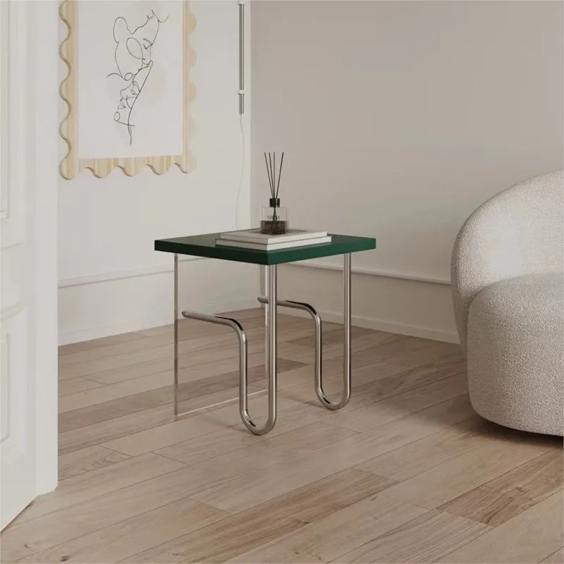 

MOMO Antique Side Table Designer Side Table Acrylic Vintage Small Tea Table Stainless Steel Side Table Nightstand Corner Cabinet