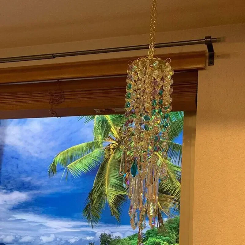 Chandelier Wind Chimes for Home Room Decor Colorful Crystal Wind Chimes Outdoor Garden Backyard Patio Lawn Decor Gifts