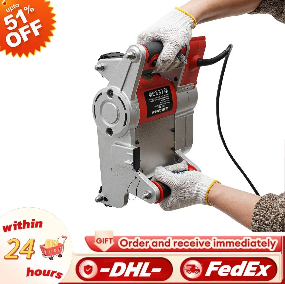 

1100W Wall Groove-cutting Machine,25mm Slot Width Brick-Wall-Chaser for Grooving Light Bricks,1600r/min 110V/60Hz US Standard
