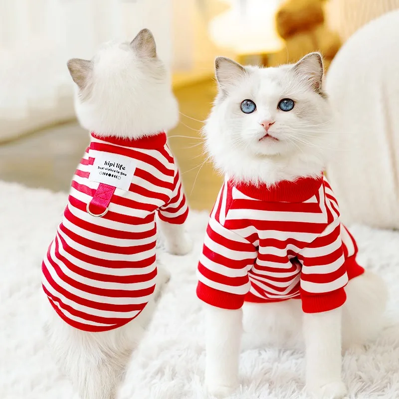 Fashion Pet Dog Clothes for Small Dogs Winter Warm Dog Striped Hoodies Cute Puppy Pullover Soft Cat Sweatshirt Chihuahua Clothes