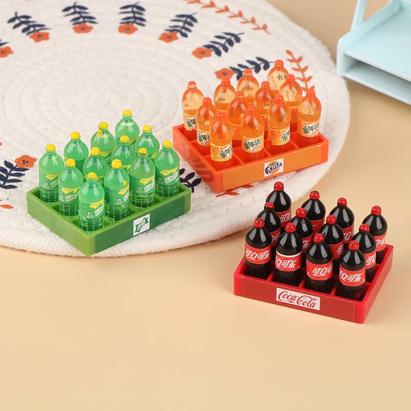 1Set 1:12 Dollhouse Miniature Simulation Food Mini Soda Drink Plus Tray Model Kitchen Doll House Accessories