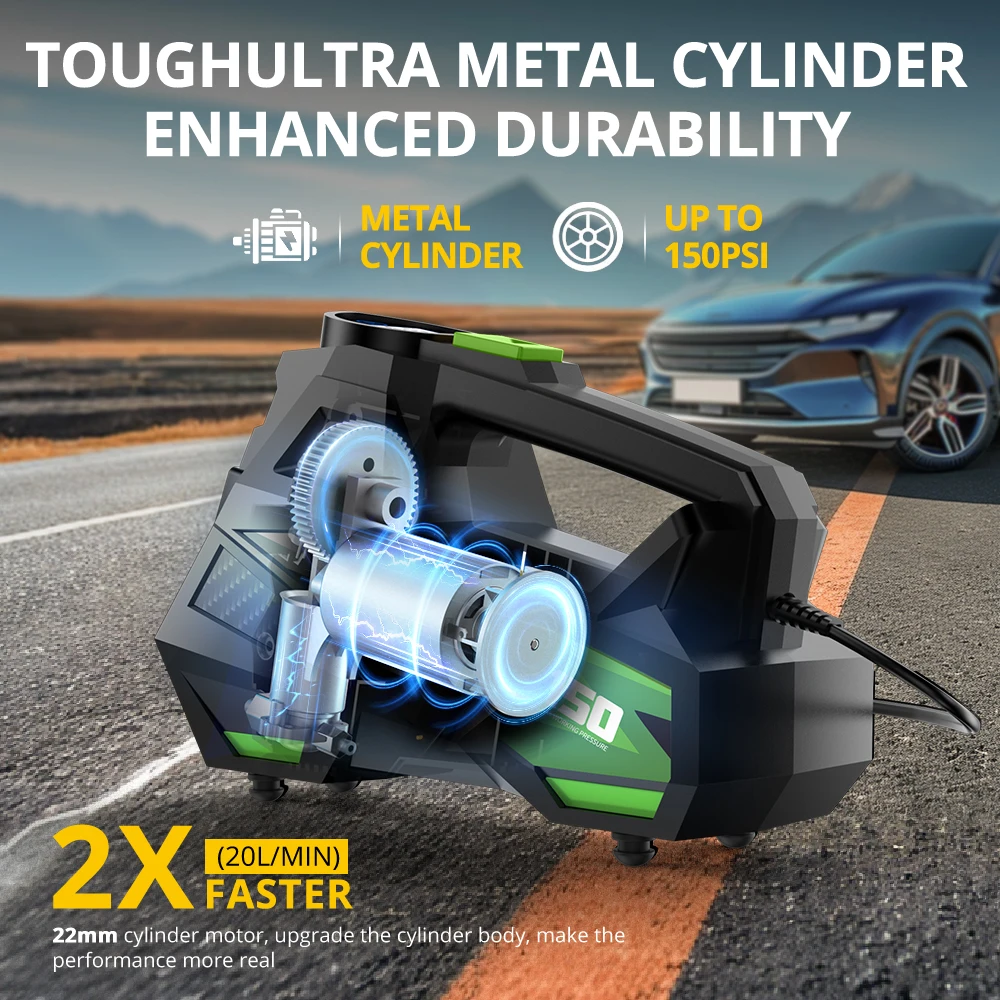 Carsun 12V Wired Compressor: Electric Inflator for Moto/Bike, Auto Inflation, Digital Display & Tire Pressure Monitor