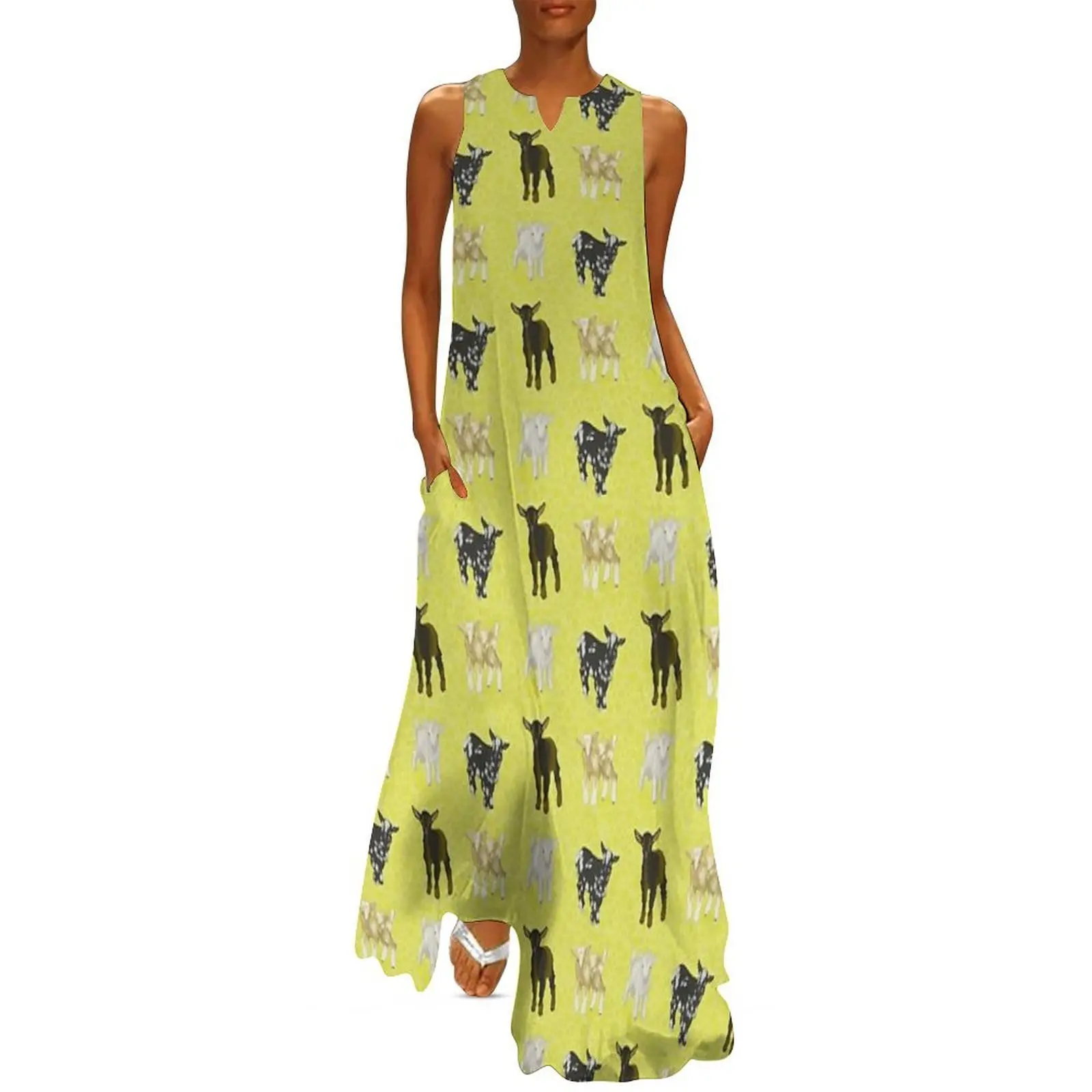 

Baby Goats Pattern Yellow Long Dress women's evening dresses summer women's dress 2025 dresses for prom