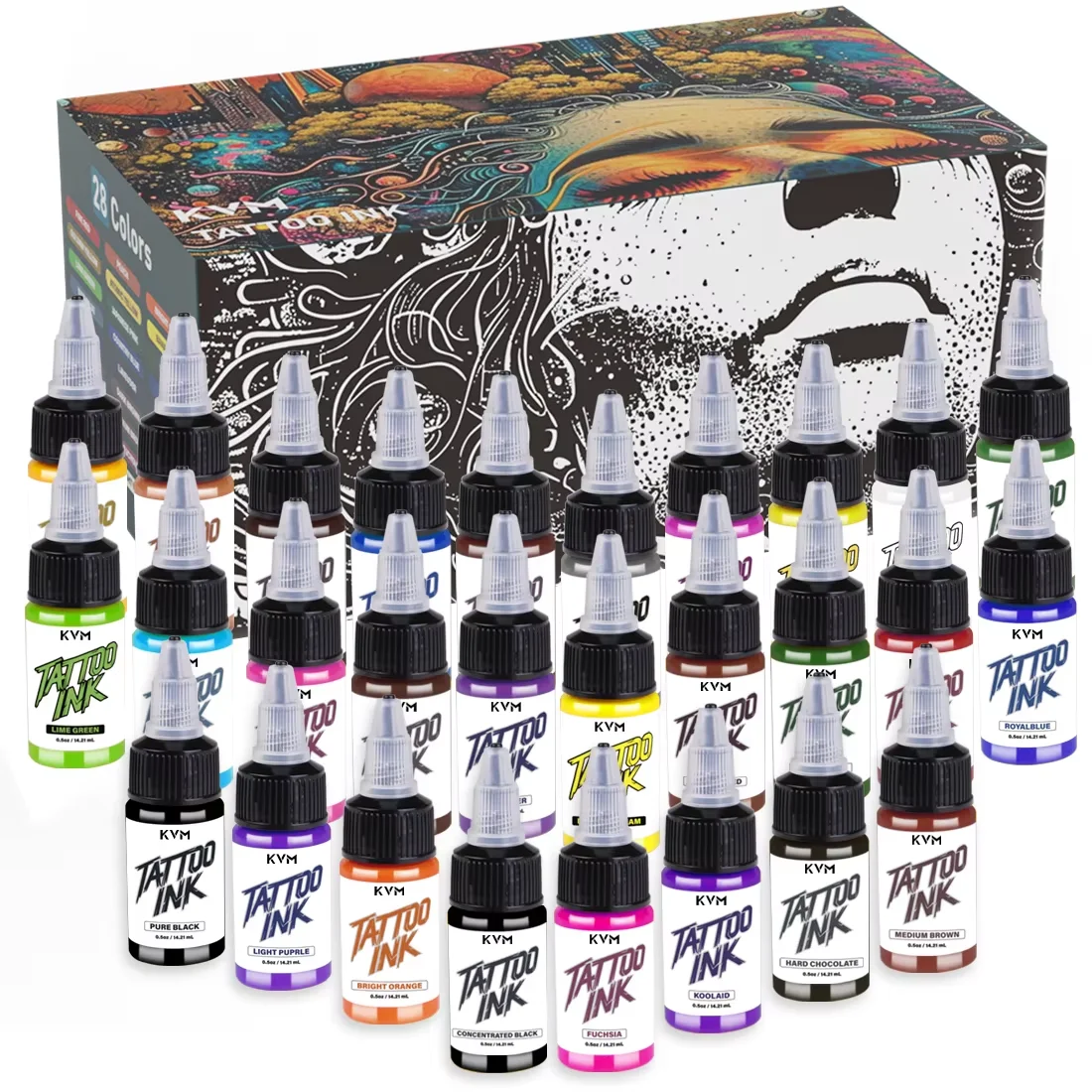 

KVM 0.5oz 28 Colors Professional Tattoo Ink for Body Art Natural Plant Micro Pigment Permanent Tattoo Ink for Body Art Paint