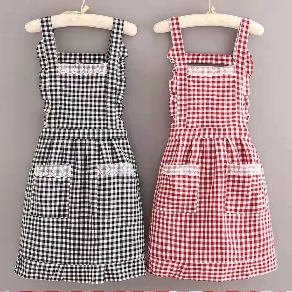 

Новый хлопковый кухонный фартук, износостойкий дышащий фартук шеф-повара, корейский стиль, кухонный халат для женщин и девочек