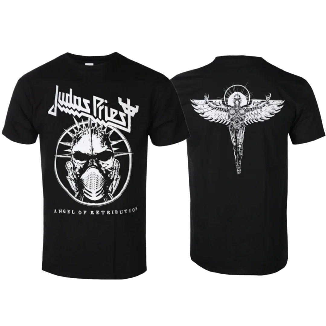 Judas Priest - Angel Of Retribution Headshot Pattern Printed T-shirt Classic Heavy Metal Band T-shirt for Daily and Concert Wear