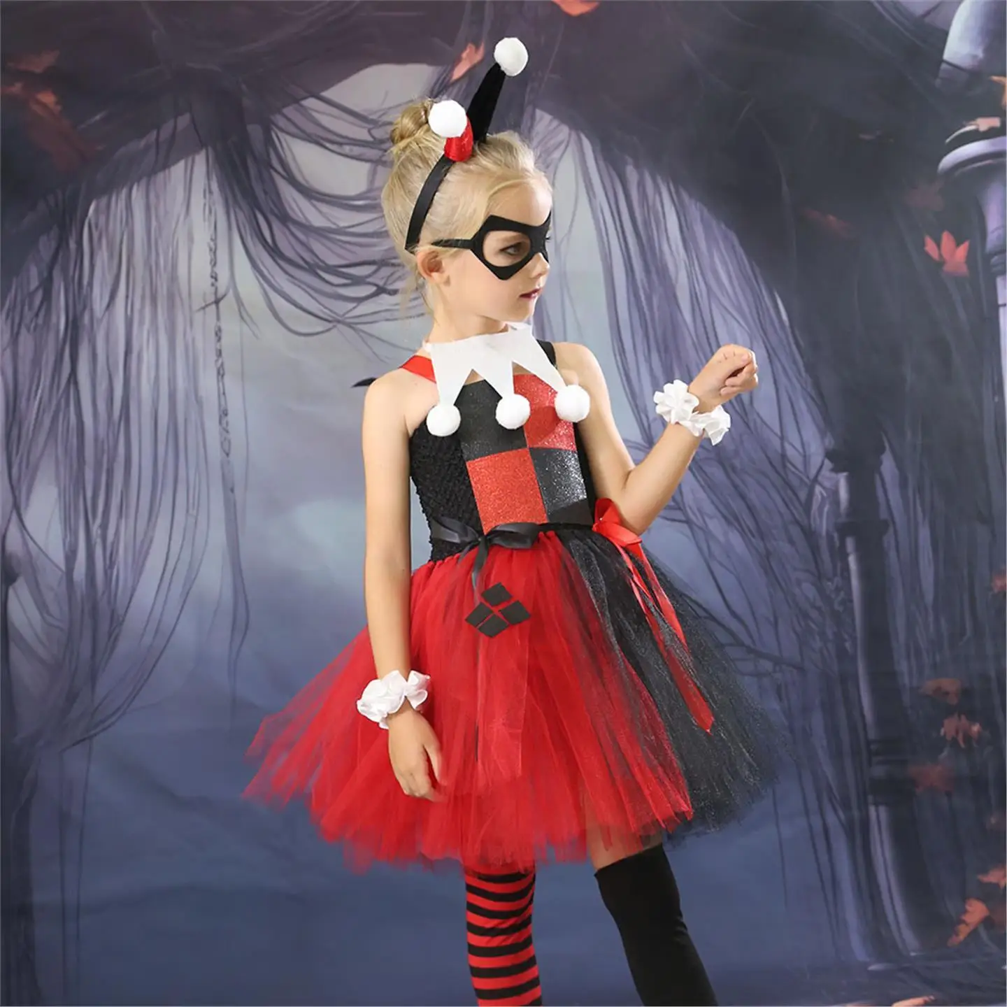 

loween Children's Cosplay Jester Performance Skirt Red And Bla Splicing Tulle Skirt Girls Performance Costume