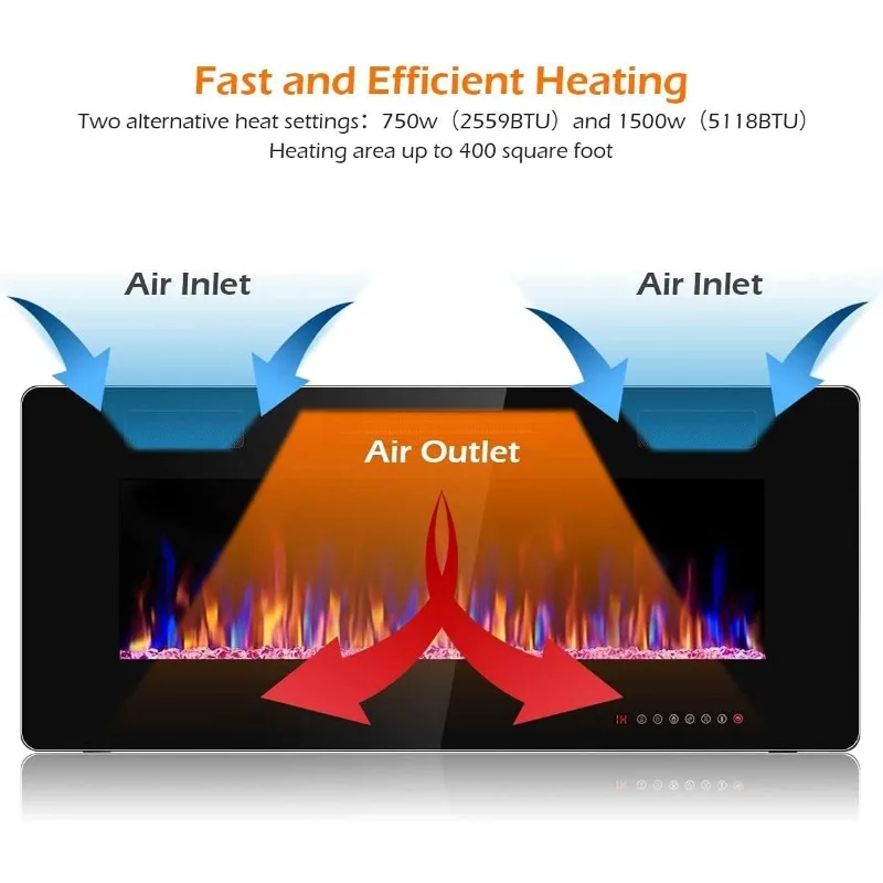 Topment-chimenea eléctrica empotrada y montada en la pared, velocidad de Color de llama ajustable, Control táctil remoto con temporizador, poco ruido