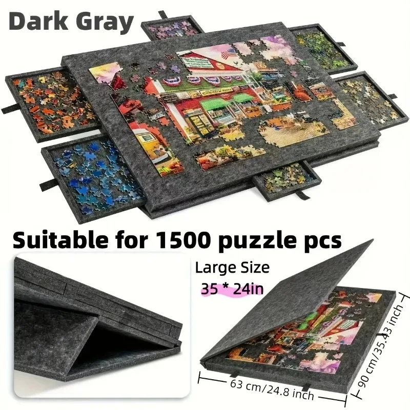 6-Drawer 1500 Pieces Jigsaw Puzzle Board,Felt Color Drawers with Tilting 2-in-1 Stand&Cover,Portable Lightweight for Adults Gift