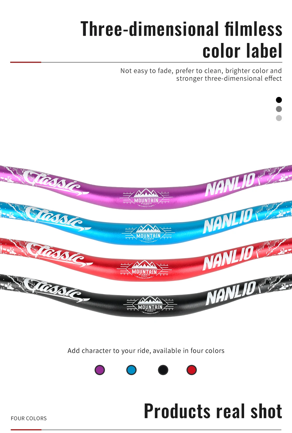 Nanlio Bunter 31,8 mm MTB-Riser-Lenker – 720/780 mm große Schwalbenstange, leichte Aluminiumlegierung für Mountainbikes und Rennräder – Detail 9