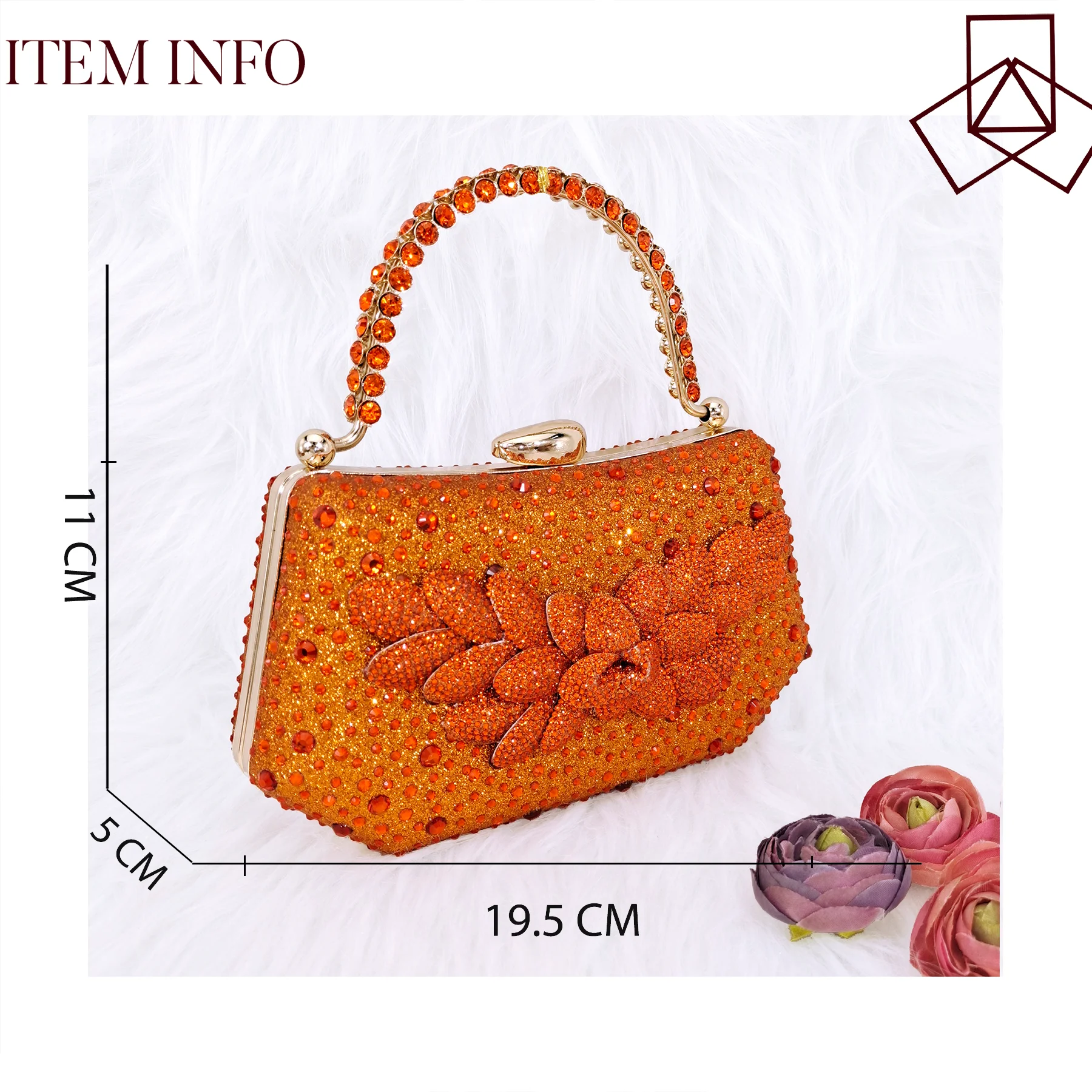 Nigeria Style Orange Color Fashion High Heels Shoes And Bag Wear-resistant And Comfortable Flowers With Rhinestone Embellishment