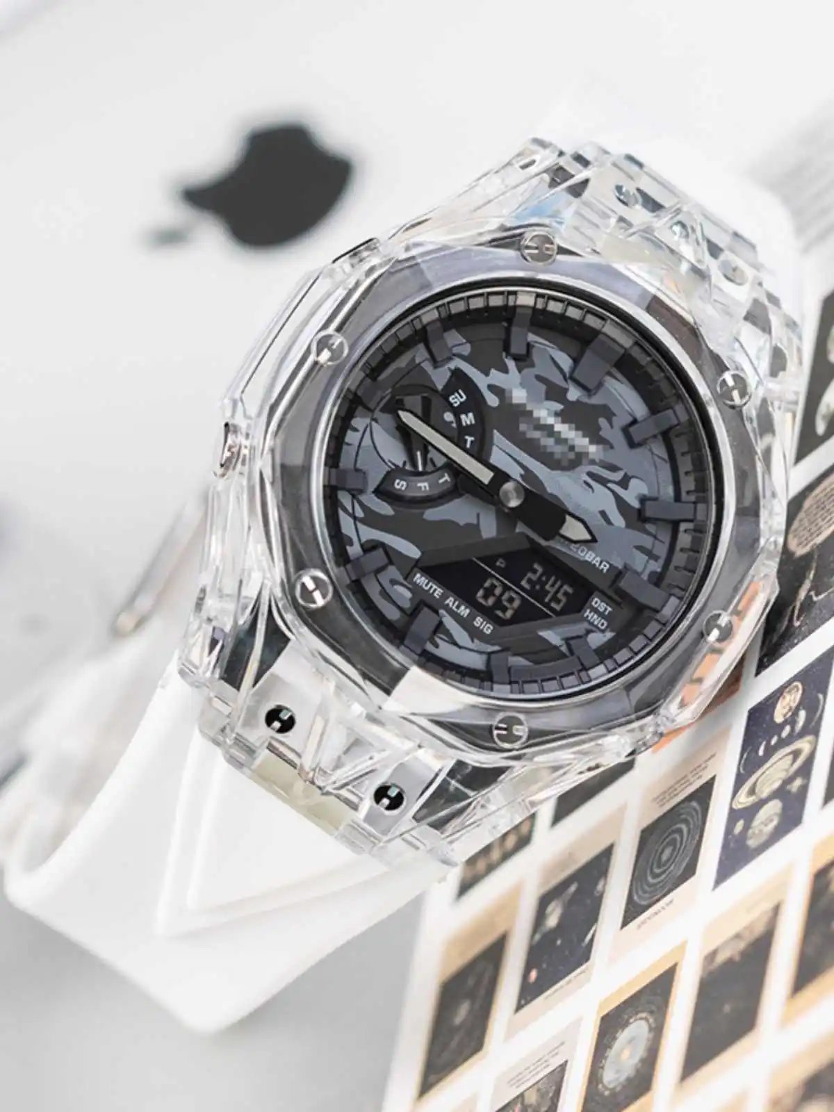 GA-2100 طقم عصري شفاف محول لـ Casioak G-Shock GA2100 GAB2100 تعديل الحافة الإطار المطاط الرياضة الفرقة الملحقات