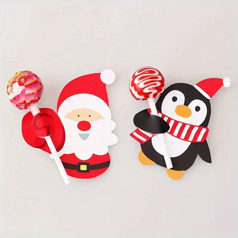 50pcs Christmas Penguin Snowman Cartoon Decoration Card DIY Lollipop Fruit Gift Decoration Card Paper Card