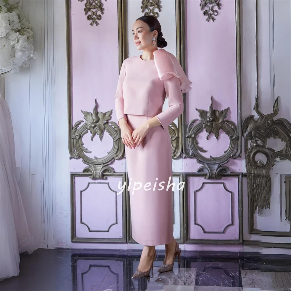 Customized Jersey Pleat Prom A-line O-Neck Bespoke Occasion Gown Midi Dresses