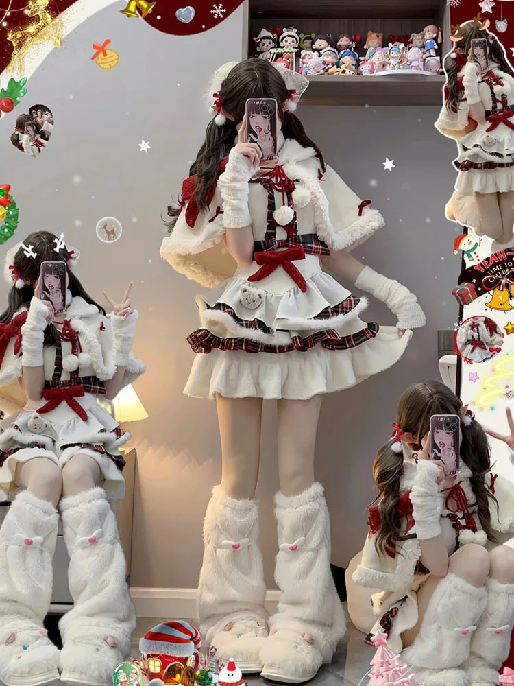 

Sweet loween Cosplay ort Skirt Set with Cape Puffy Sve Strapl Dr New Year Cross over Tee Piece Women's Outfit