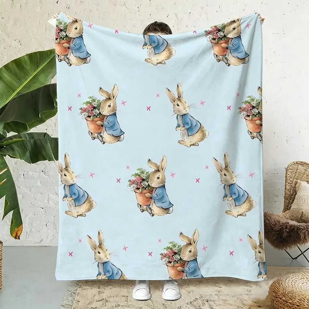 P-Peter Rabbit printing Throw Lightweight 240g Flannel Blanket Soft Skin-friendly for Summer Cooling