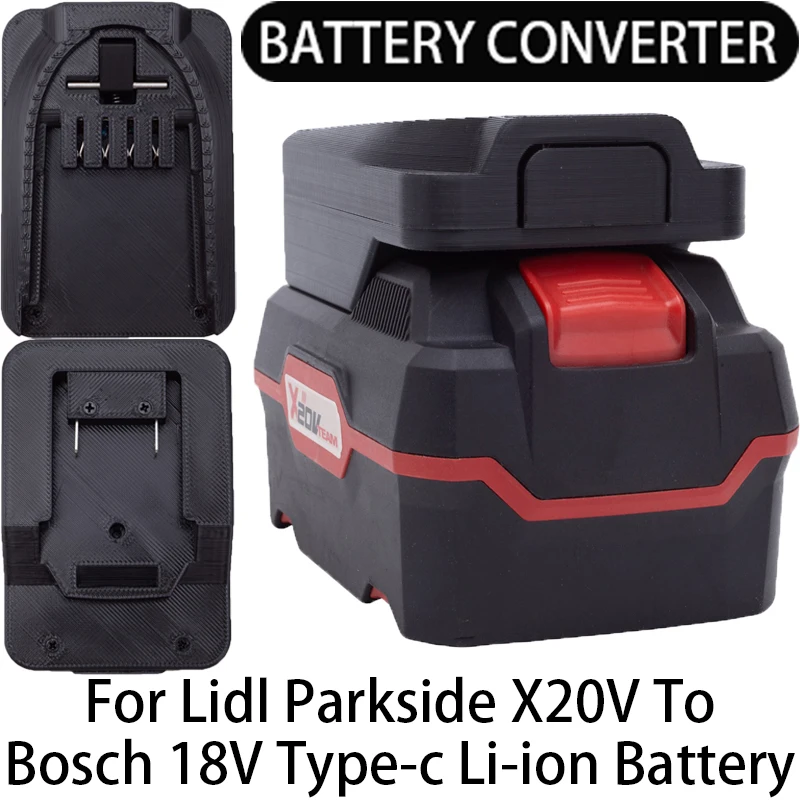 Adapter for Bosch Type-C 18V Li-ion tools to convert to Lidl Parkside X20V Li-ion battery adapter power tool accessories