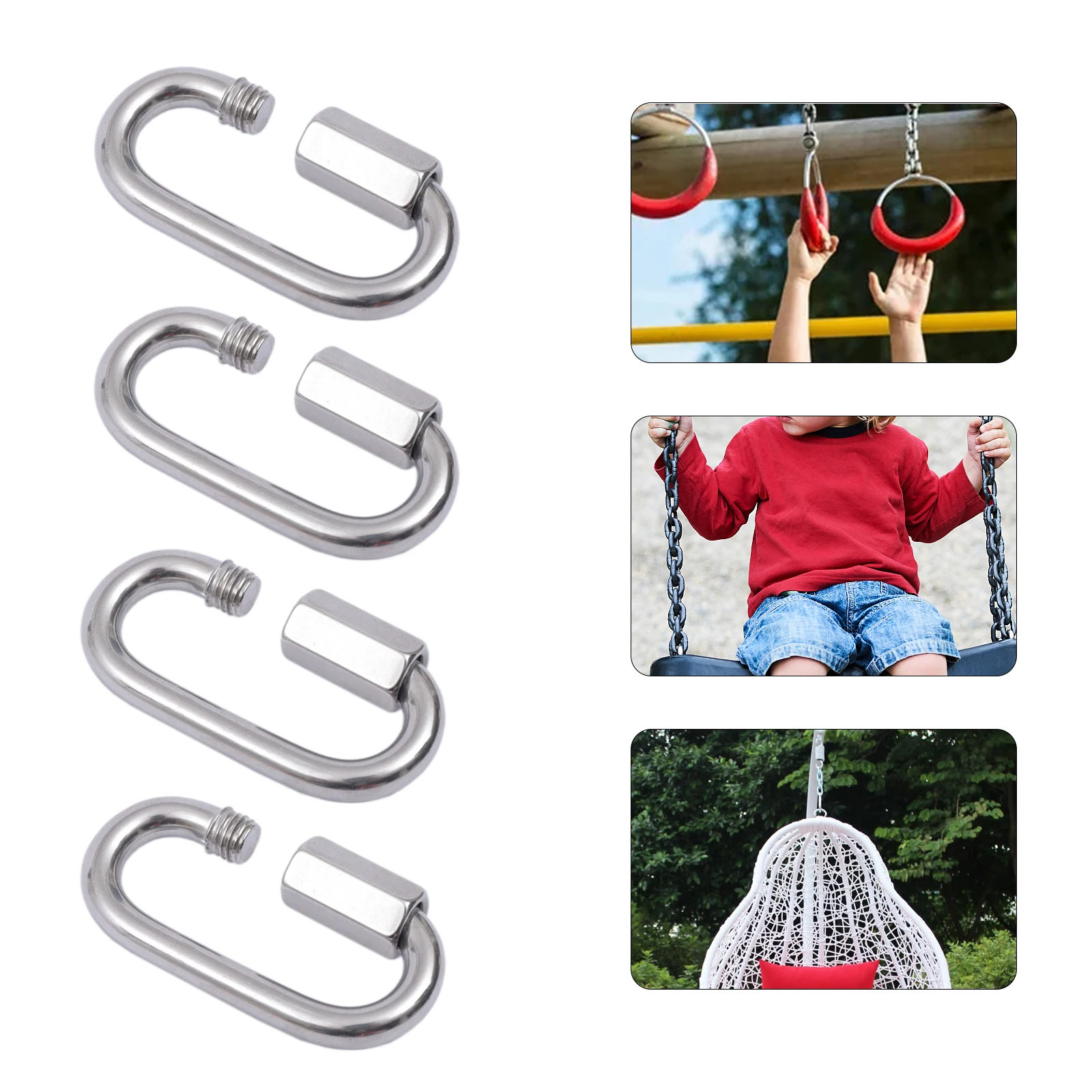 

4× Stainless Steel Chain Quick Link-Heavy Duty Locking Carabiner Chain Connector Connect Oval Shape Safety Silver