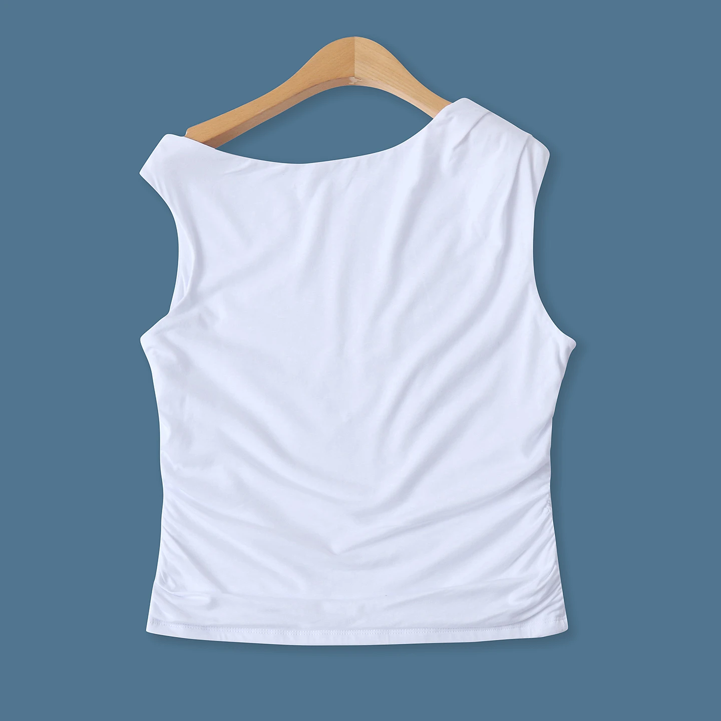 Double Layer Modal Cotton Sleeveless Vest Women's Fashionable Gathered Waist Slant Shoulder Top Summer New Style 19725