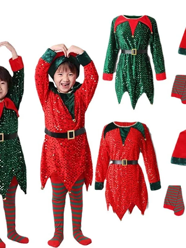 Children's Santa Clause Green Elf Clothing Set, Menino, Meninas, Bebê, Crianças, Ano Novo, Fantasia, Xmas Party Dress, Festival, Fantasia