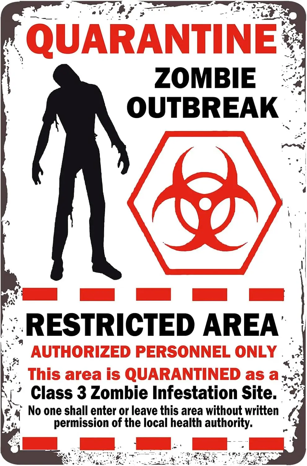 Flytime Warning Restricted Area Quarantine Zombie Outbreak Vintage Tin Signs Retro Metal Plate Wall Decor Funny Coffee Bar Signs