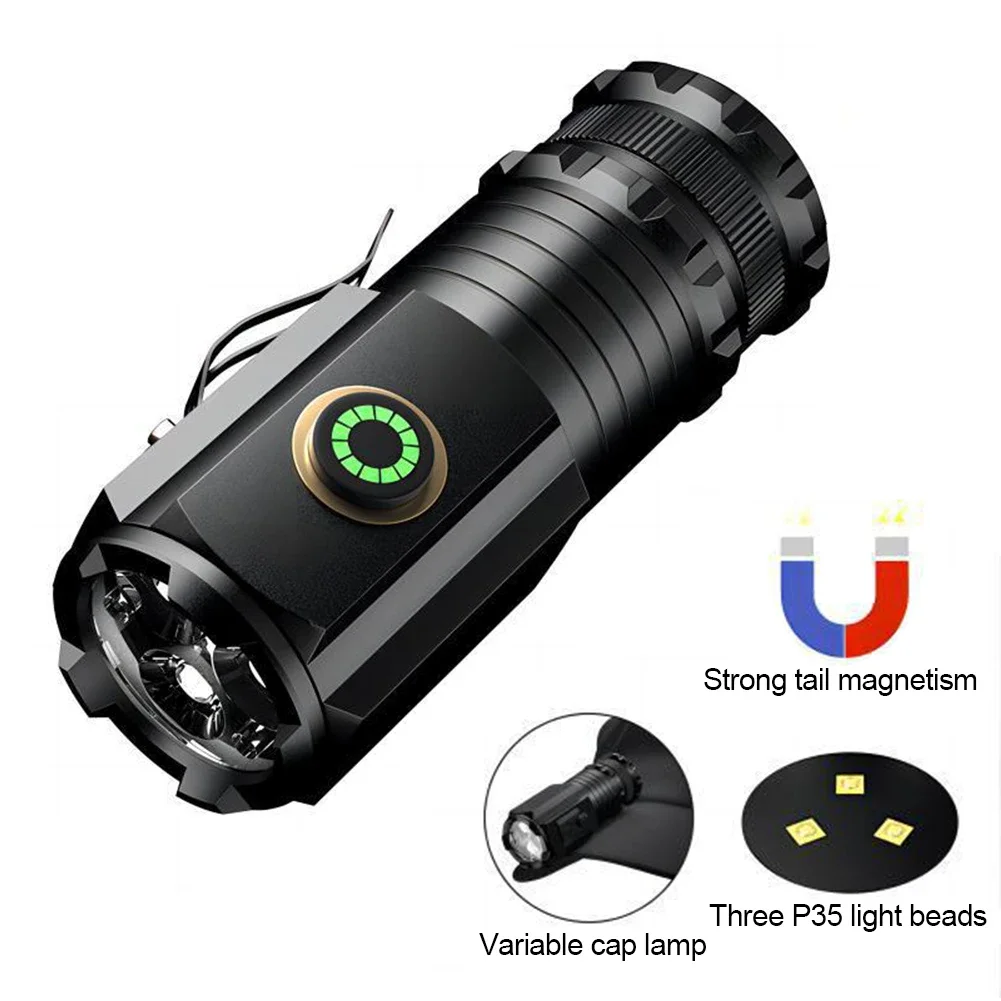 

3 LED Flashlight 18350 Aluminium Alloy Torch Rechargeable USB Light IP68 Waterproof with Magnet for Hiking Camping 1300 Lumen