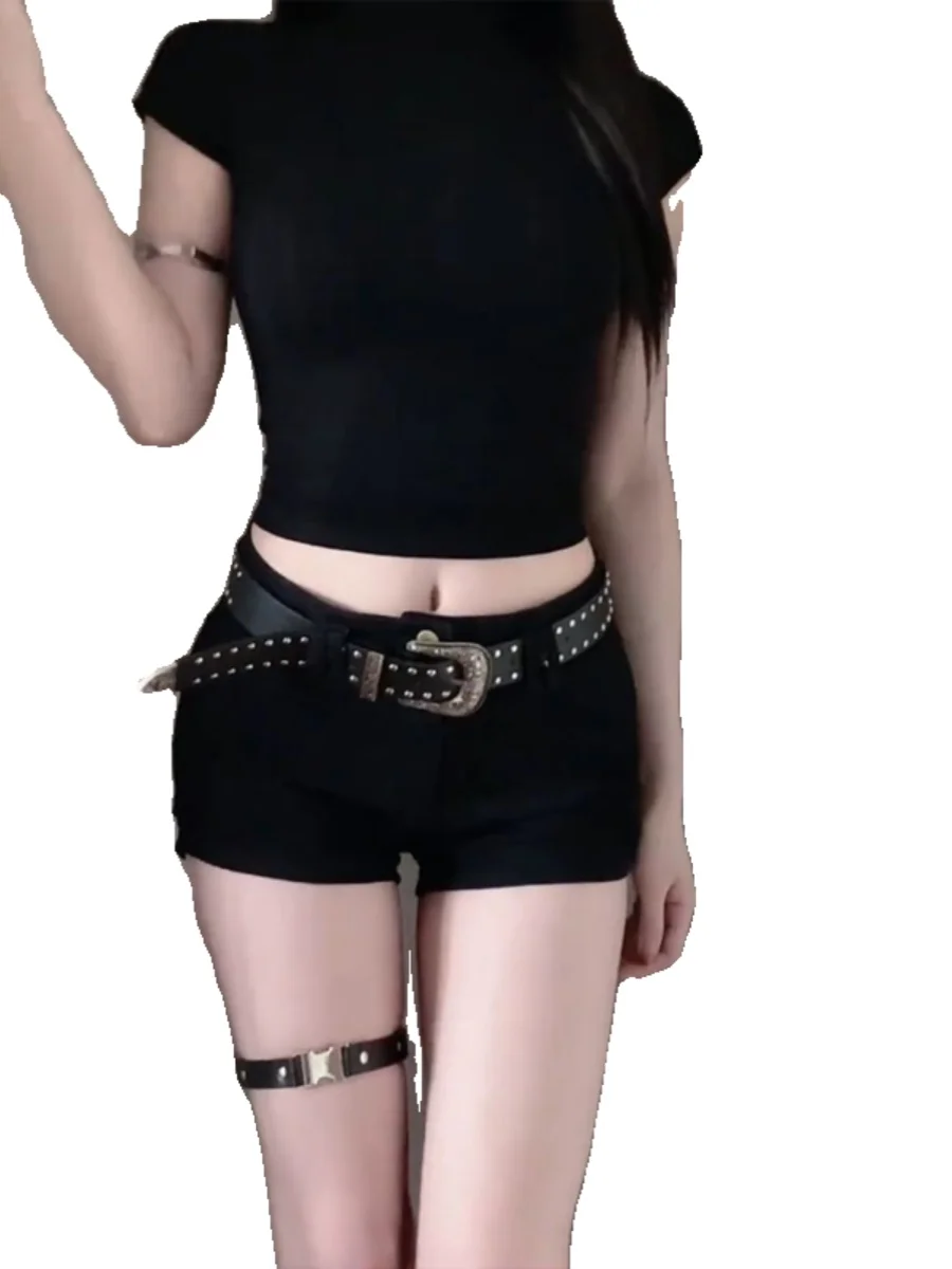 2025 nueva moda Retro Sexy picante pantalones cortos de mezclilla sólidos para mujer verano cintura baja ajustado cadera envoltura pantalones calientes Y2k pantalones cortos Wh6