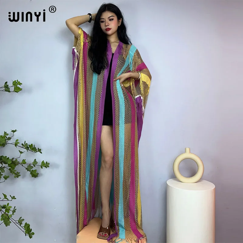 WINYI summer Africa fashion print Women coat Long Dress elegant Boho maxi beach Swimming Cover Up Hollow sexy coat Sexy Covers