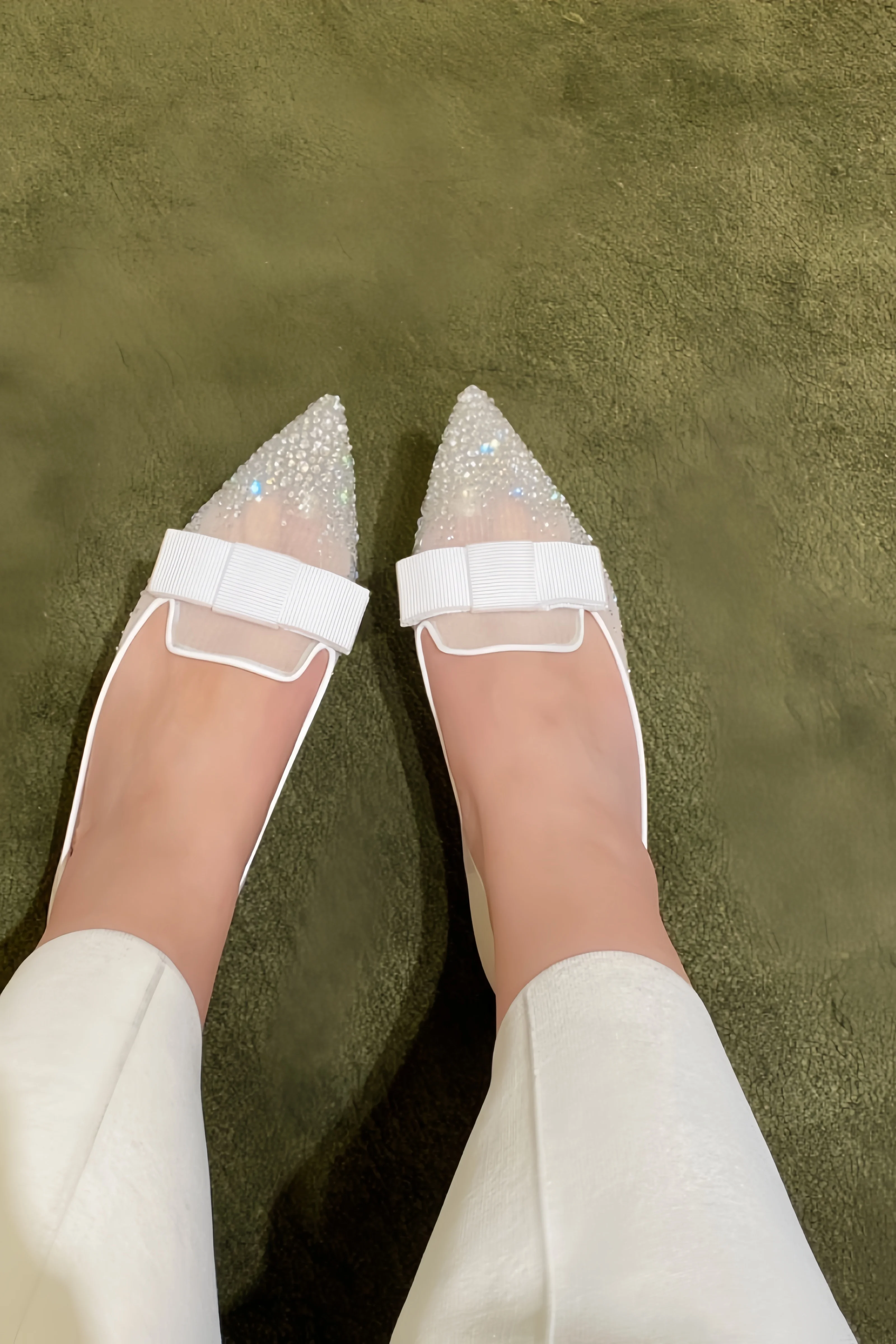 Niche new pointy head gradient rhinestone high heels female solid colour fine heel shallow mouth bow a stirrups single shoes