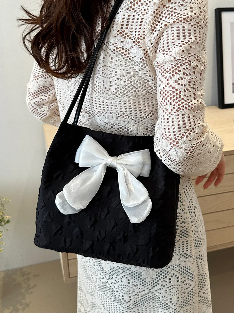 Bow Tote Bags Women School Commuter Large Capacity All-match Casual Totes Fashion Korean Girlish Gentle Handbag Female 2024 New