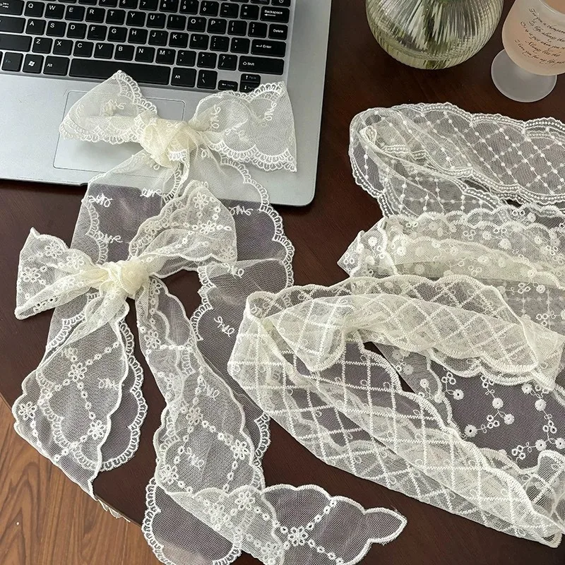 

White Lace Hair Band for Women Long Bow Hair Tie Forest Style Sweet Braided Strap Long Scarf Ponytail Holder Hair Accessories